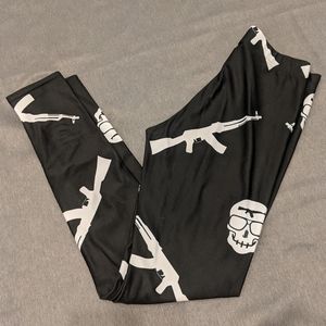 Regnum Dei Black White Gun Skull Leggings Tights S
